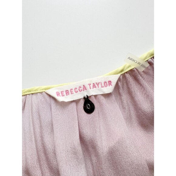 REBECCA TAYLOR Mauve Floral Print Silk Crepe V-Neck Blouse Top, Size 0 - Picture 9 of 11